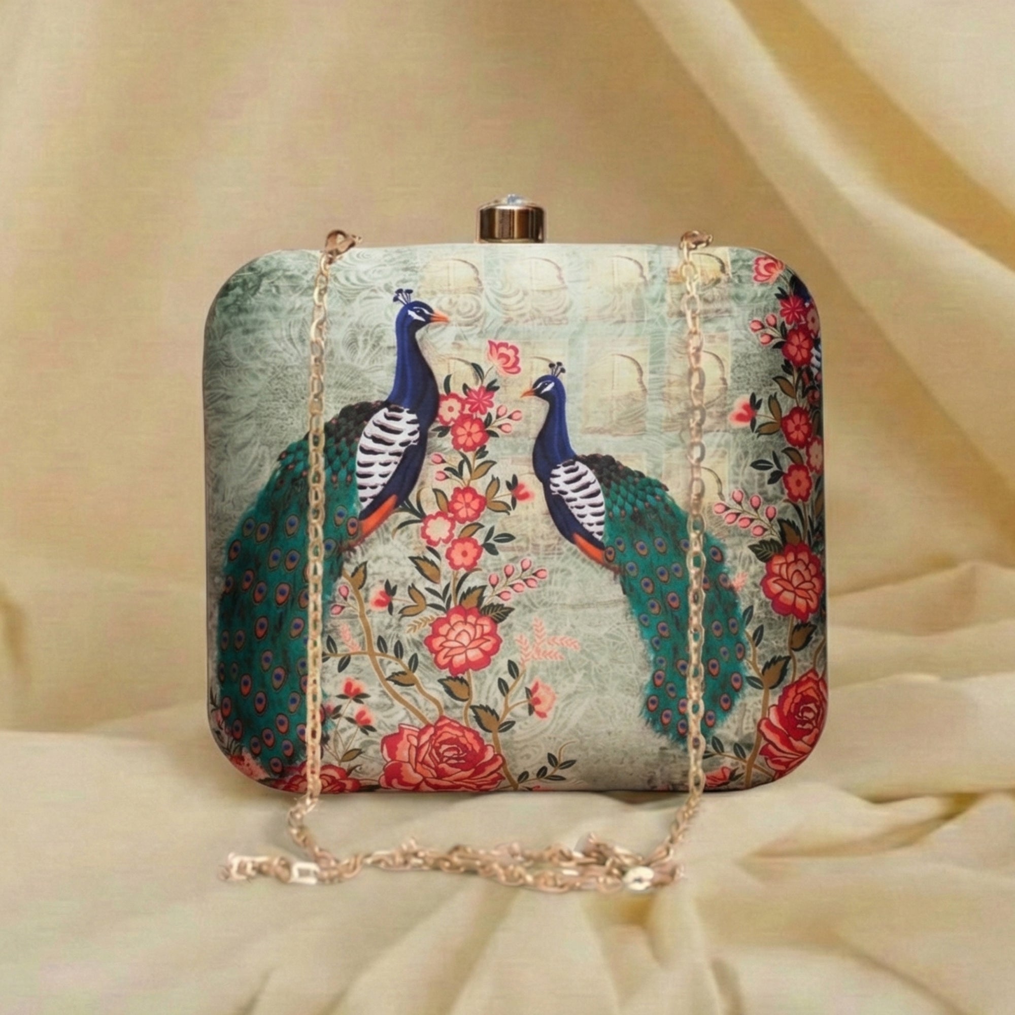 Artklim Peacock Printed Clutch
