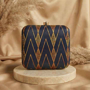 Artklim Black Gold Geometric Pattern Clutch