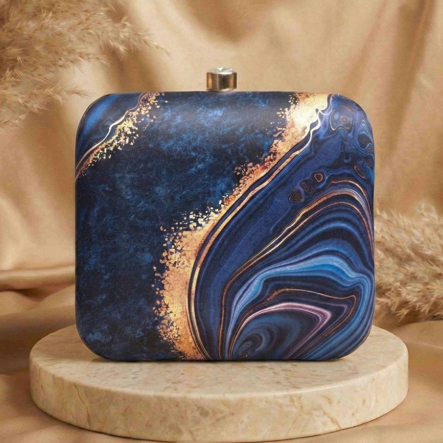 Artklim Blue Gold Printed Clutch