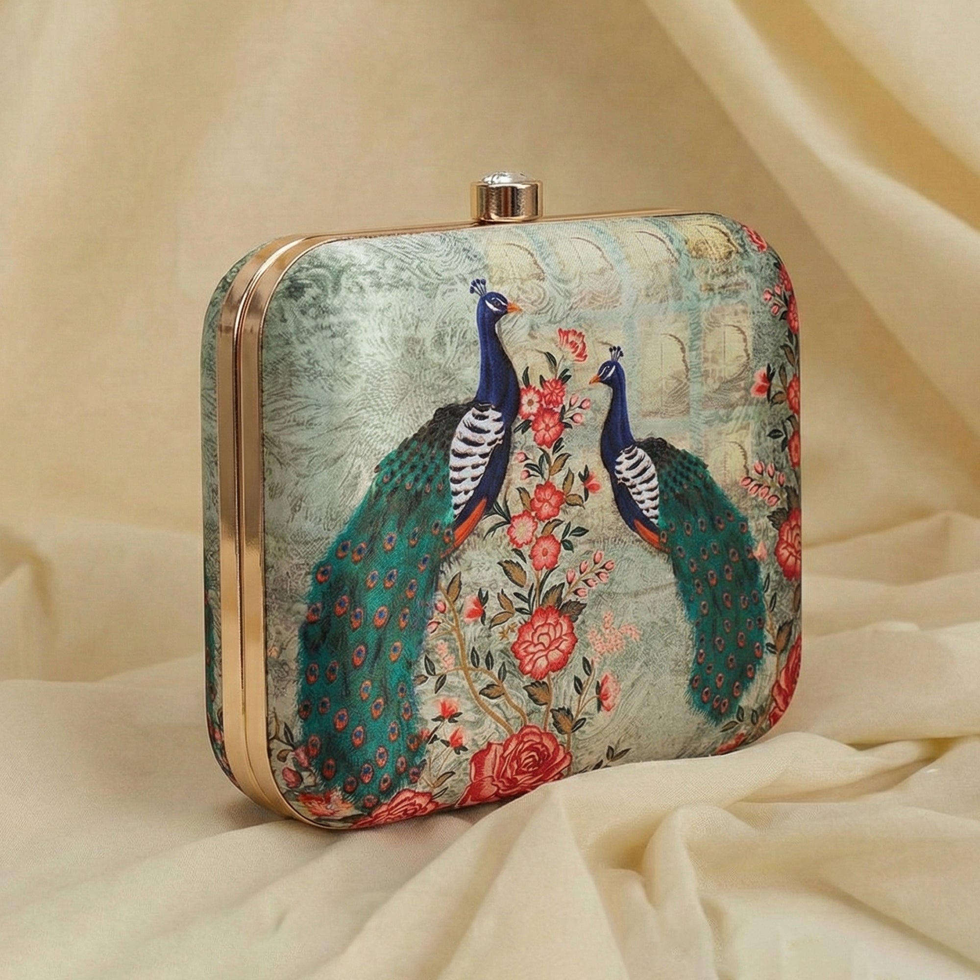 Artklim Peacock Printed Clutch