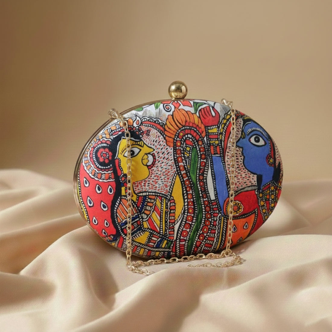 Artklim Madhubani Print Oval clutch