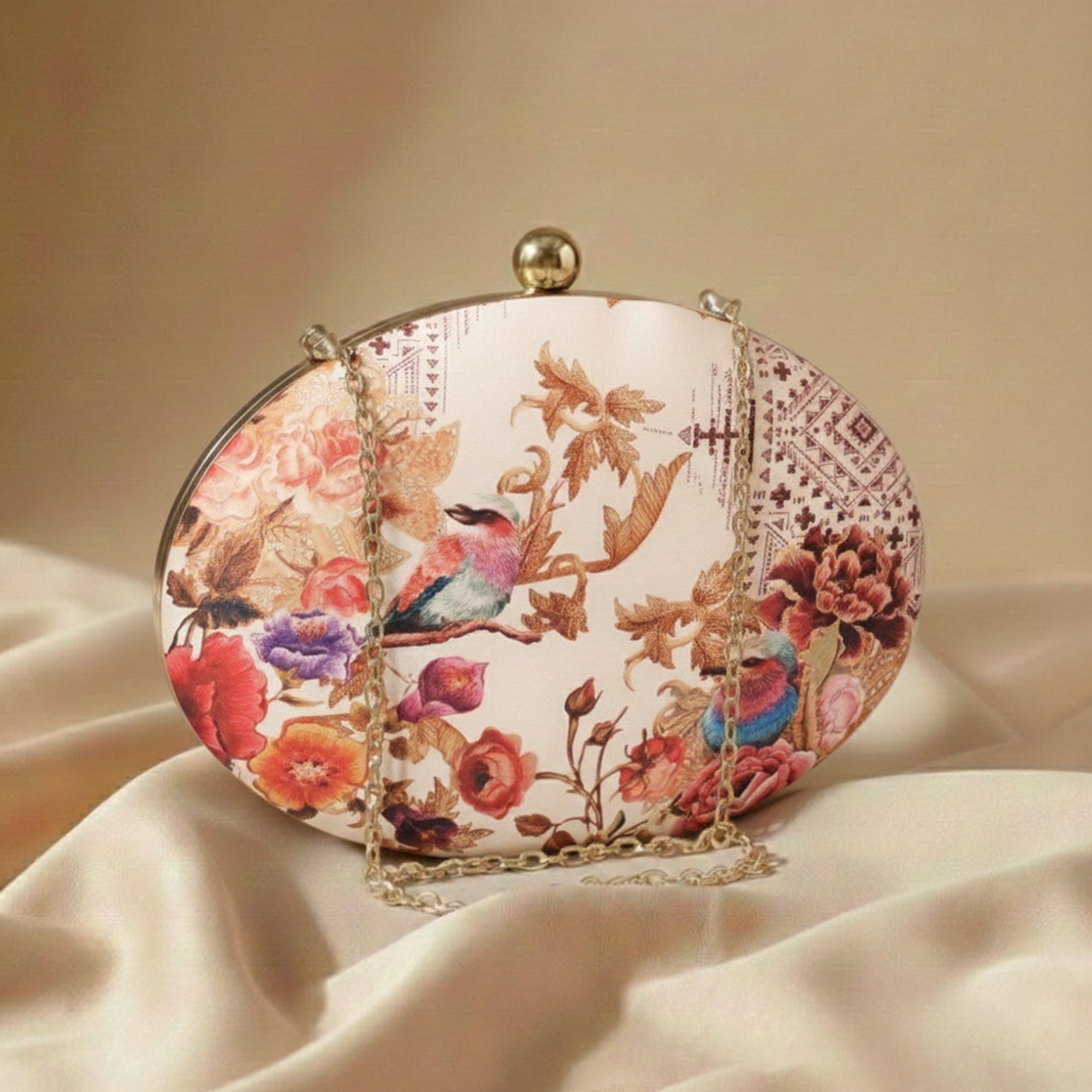 Artklim Oval Floral Birds Print Clutch