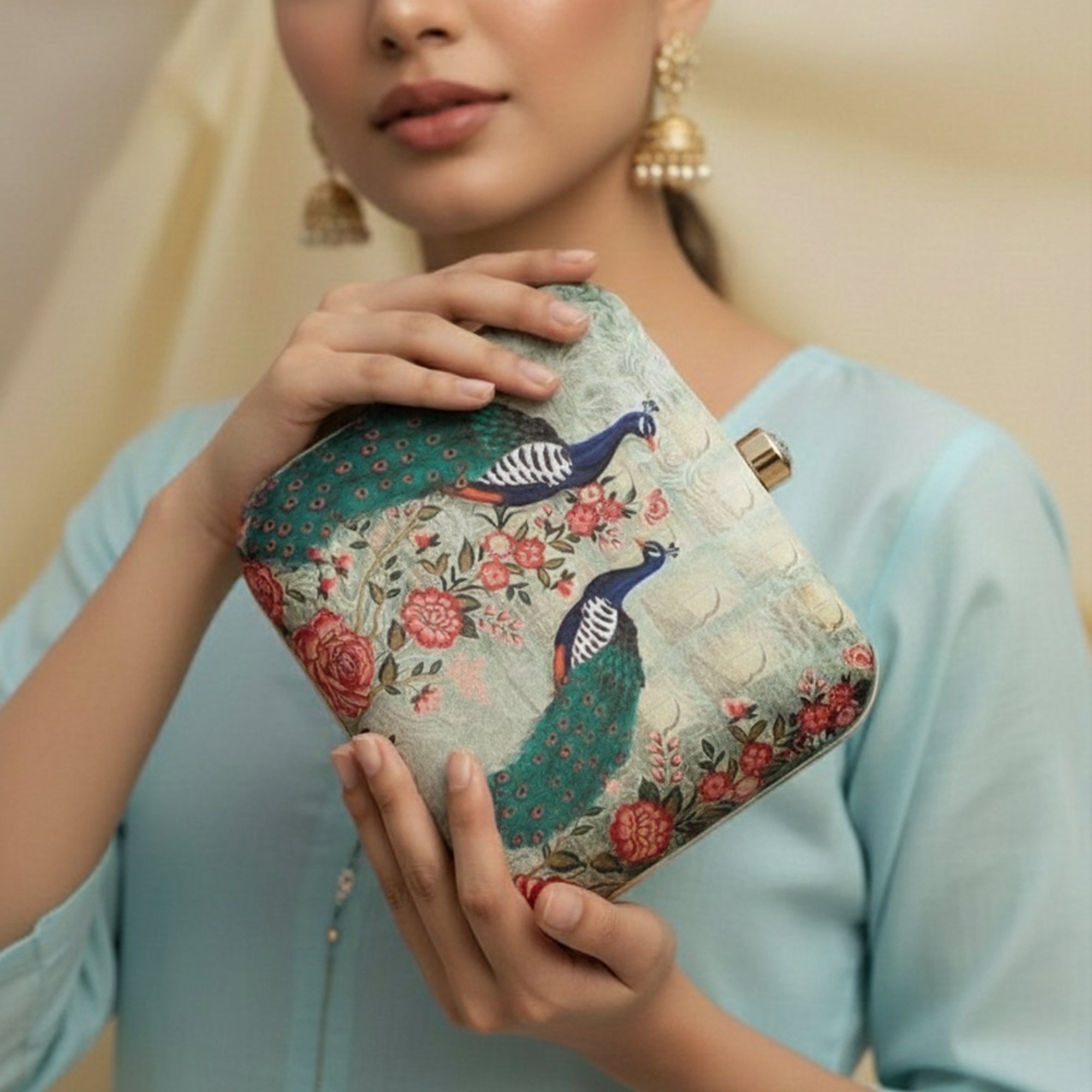 Artklim Peacock Printed Clutch