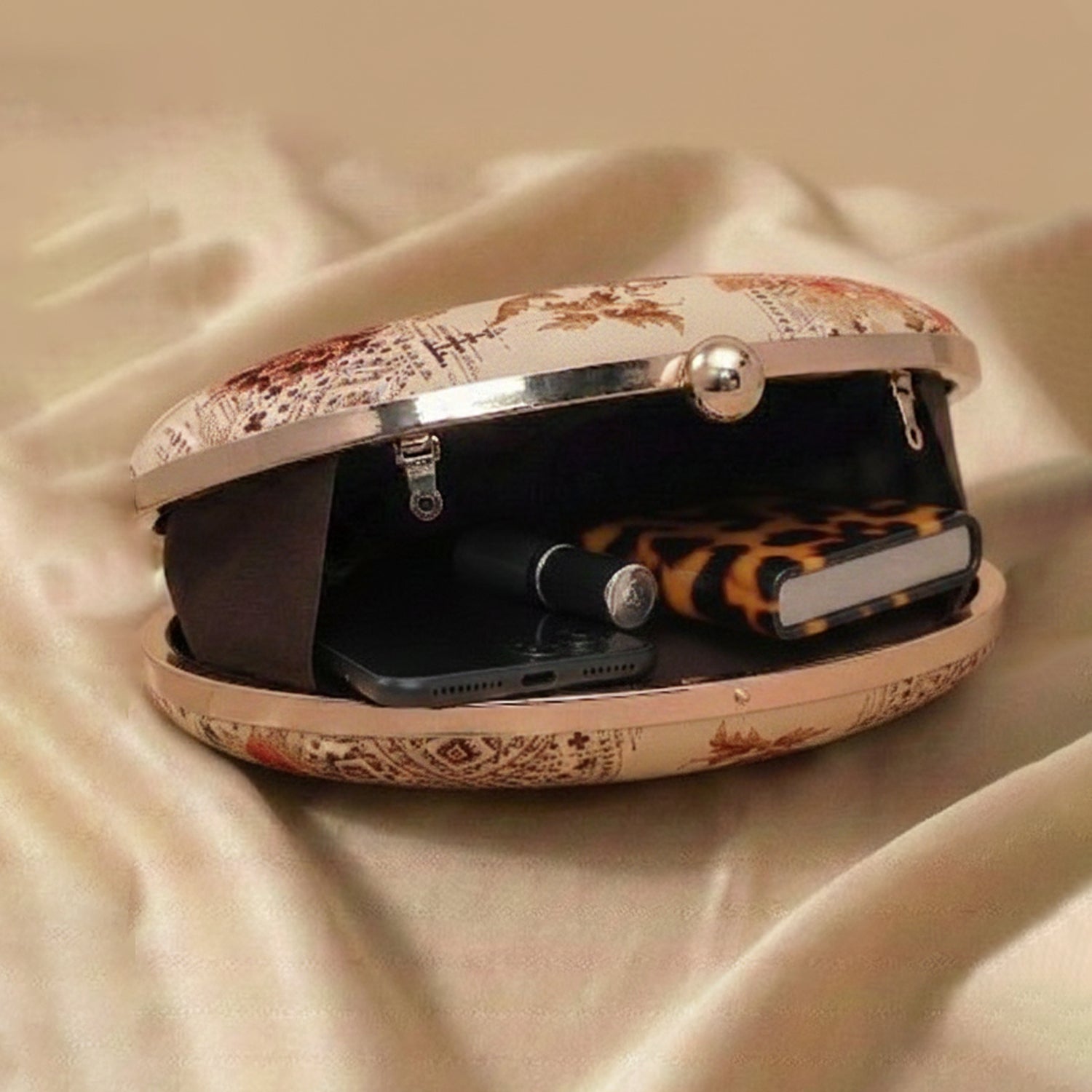 Artklim Oval Floral Birds Print Clutch