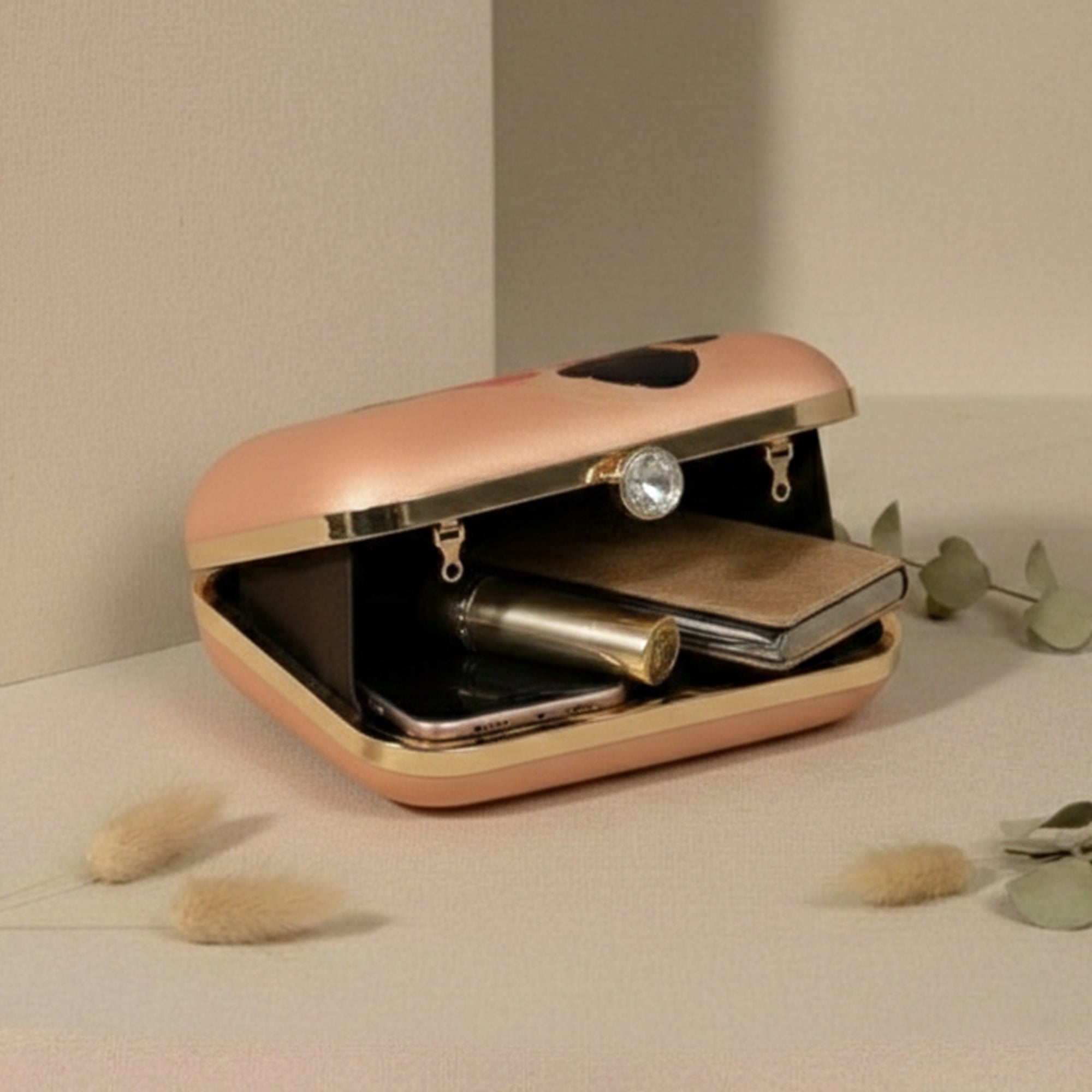 Artklim Women's Ethnic Woman Floral Print Box Clutch with Chain