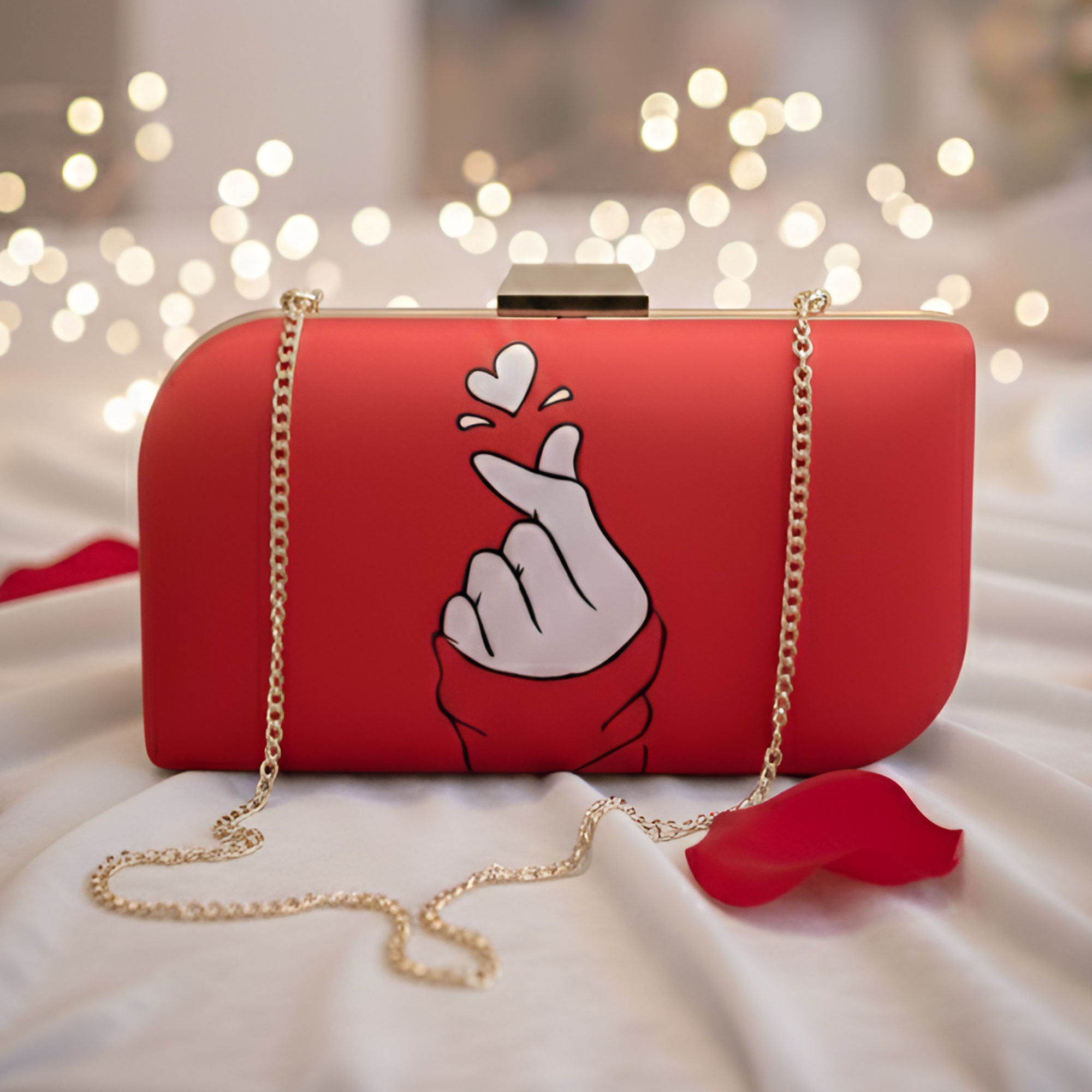Artklim Finger Heart Design Printed Clutch