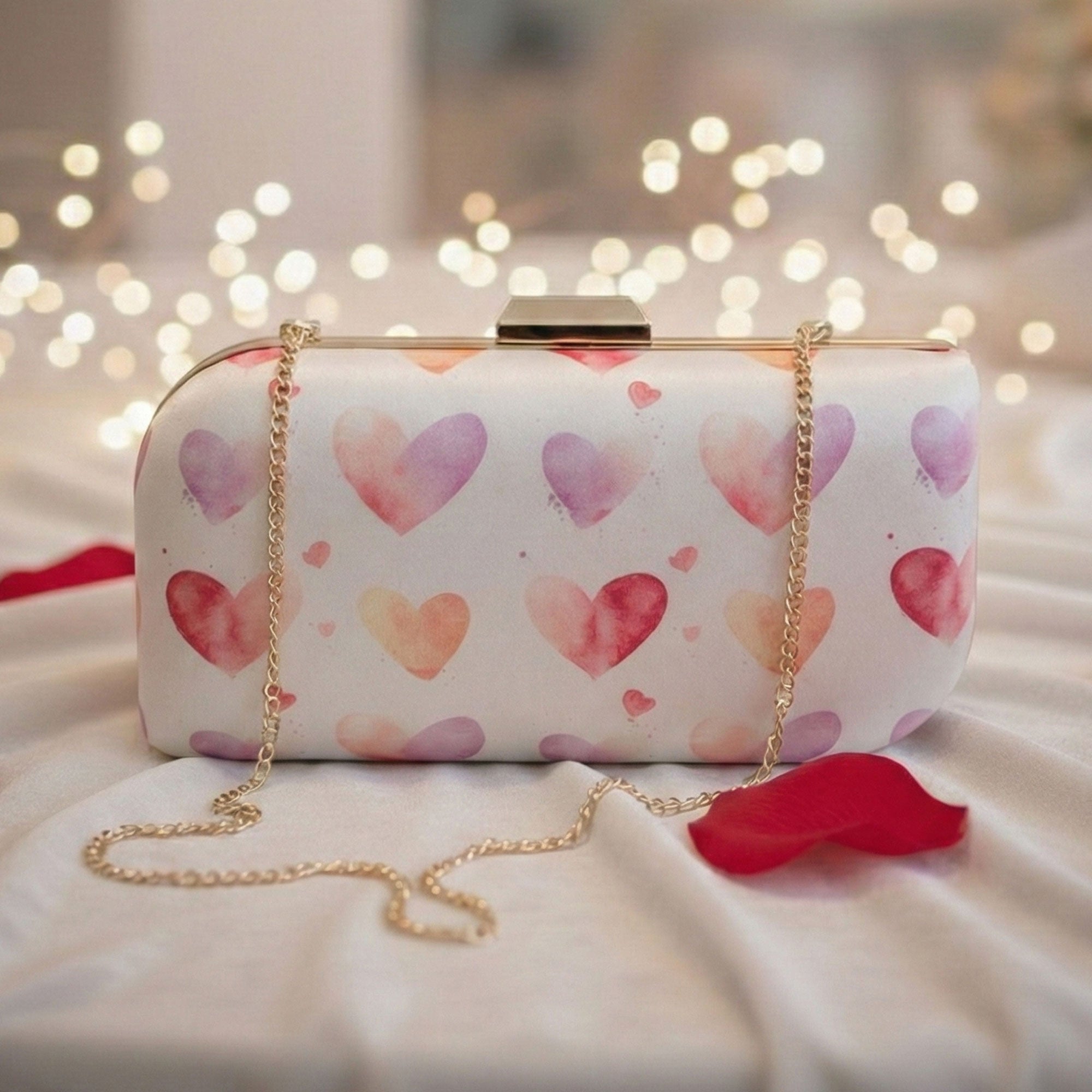 Artklim Elegant White Heart Pattern Printed Clutch