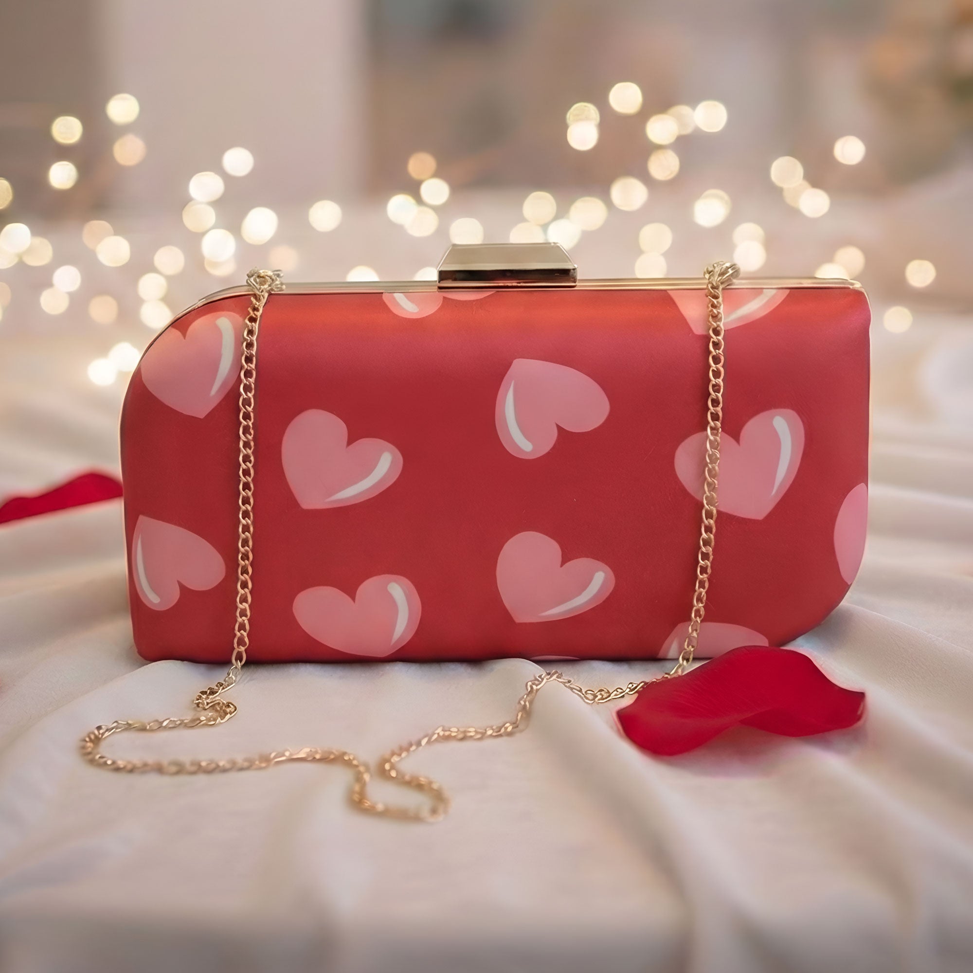 Artklim Cute Heart Print Red Printed Clutch