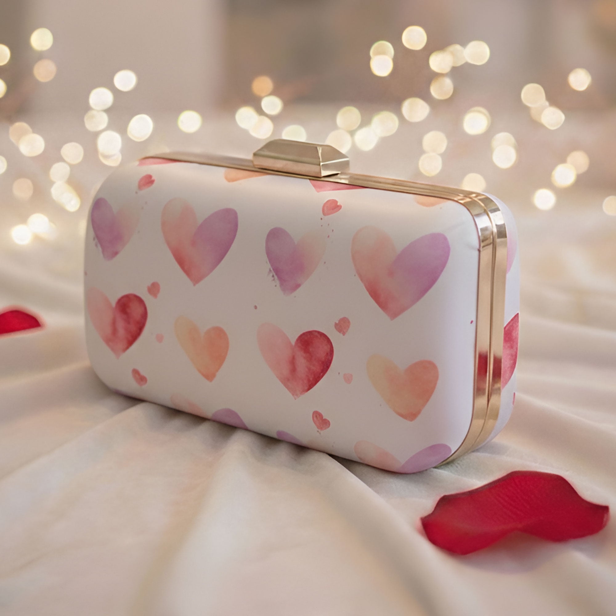 Artklim Elegant White Heart Pattern Printed Clutch