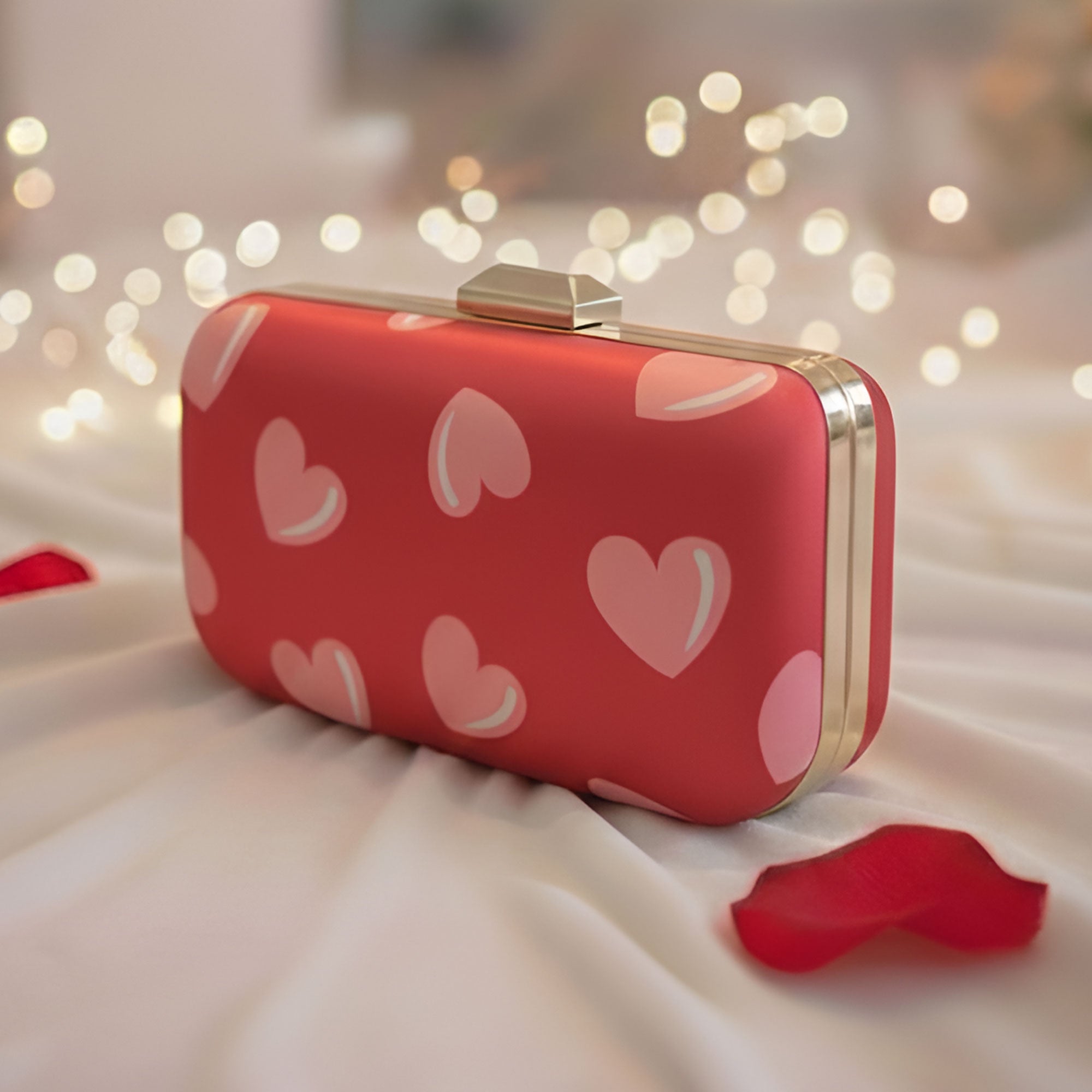 Artklim Cute Heart Print Red Printed Clutch