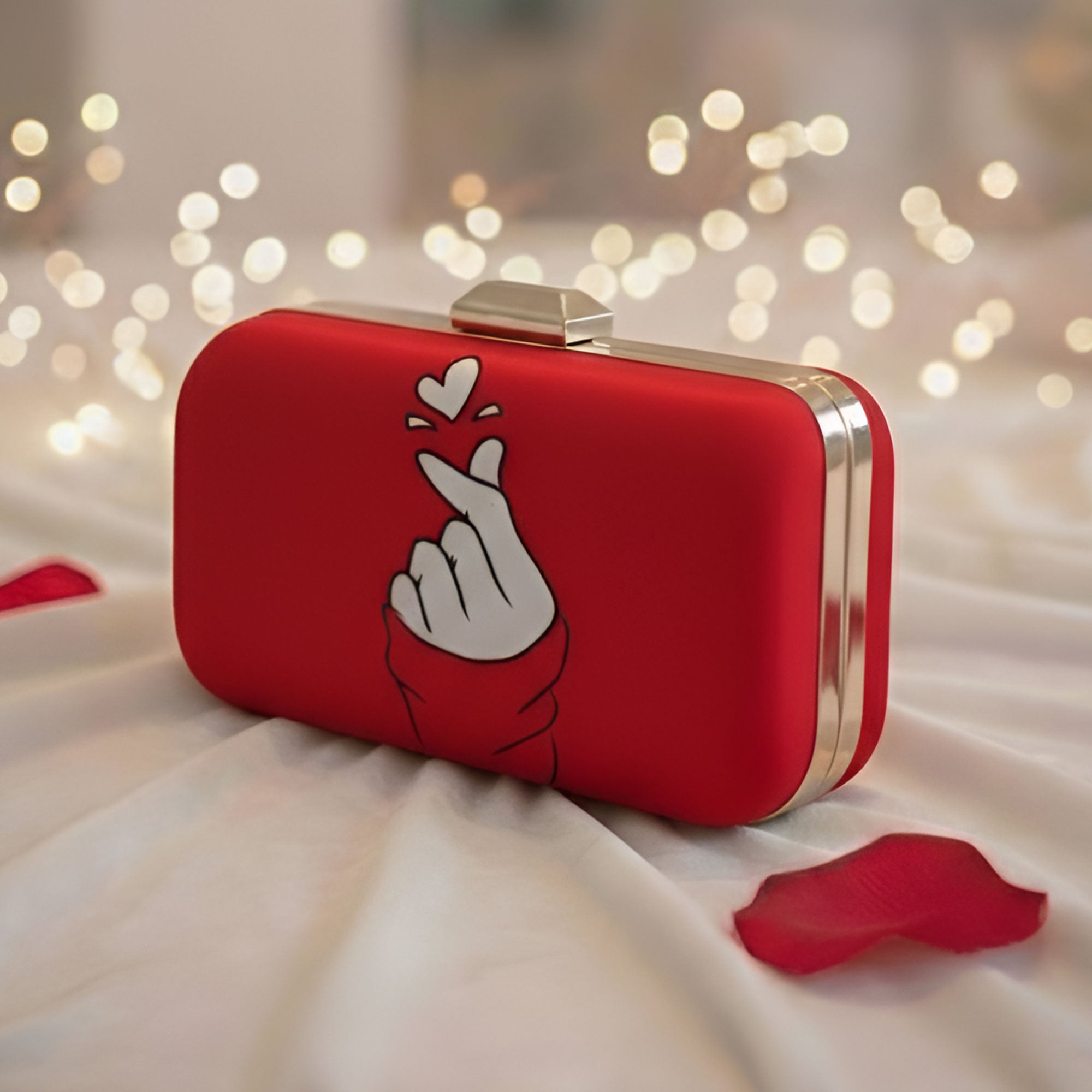 Artklim Finger Heart Design Printed Clutch