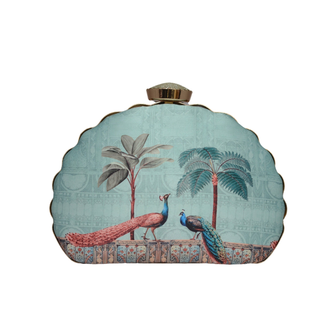 Artklim Peacock Pattern Printed D-shape Clutch