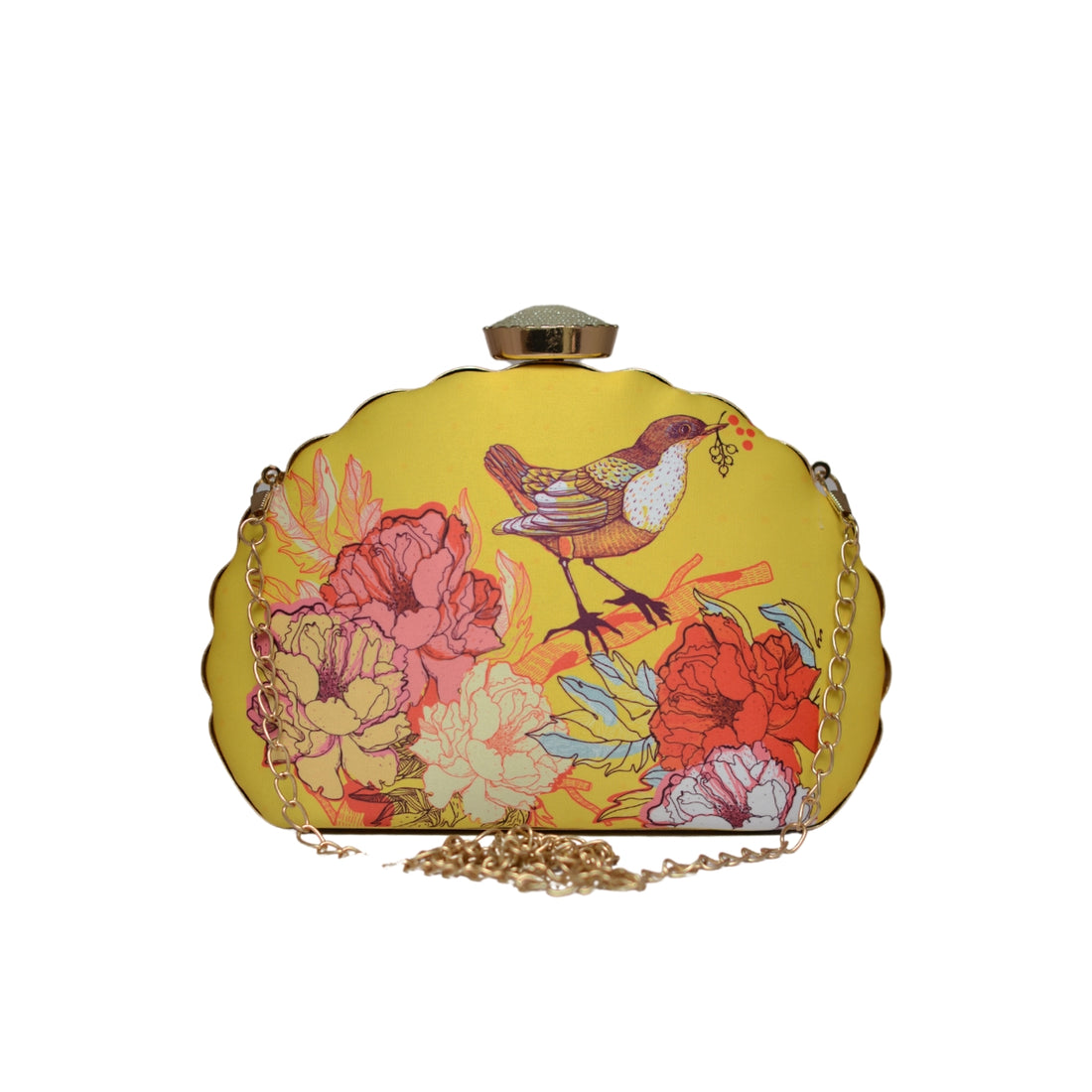 Artklim Yellow Backdrop Bird Printed D-shape Clutch