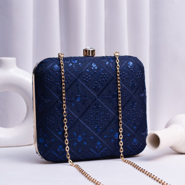 Artklim Royal Blue Based Sequins Embroidery Clutch