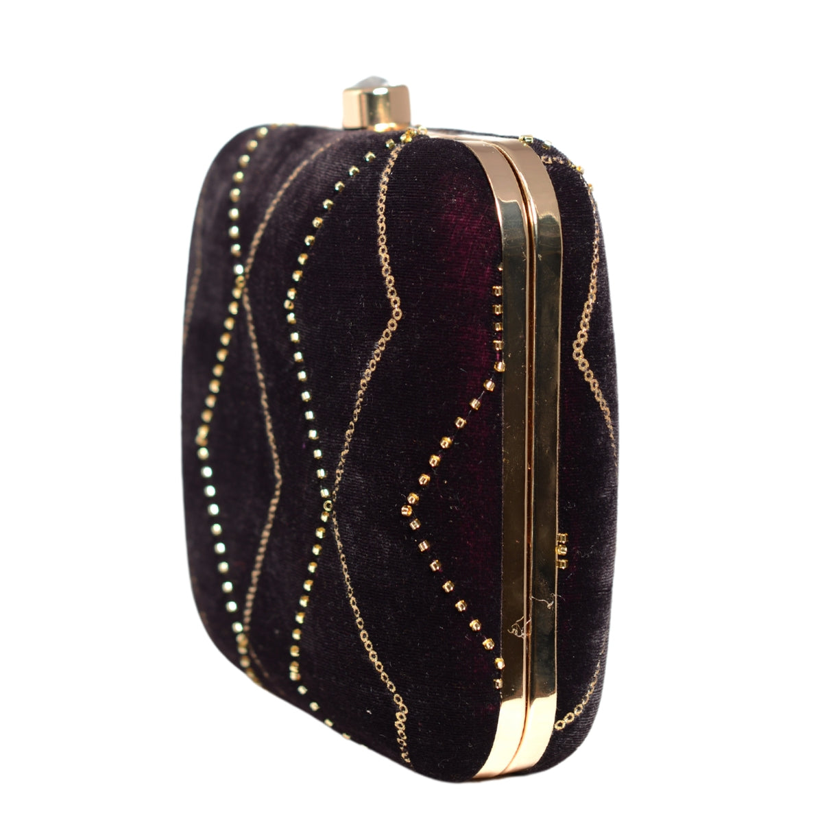 Wine And Golden Embroidery Party Clutch