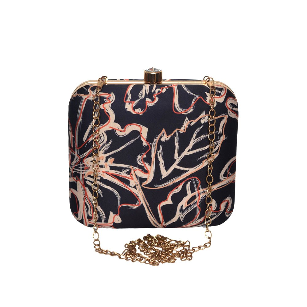 Orange Leafy Printed Clutch