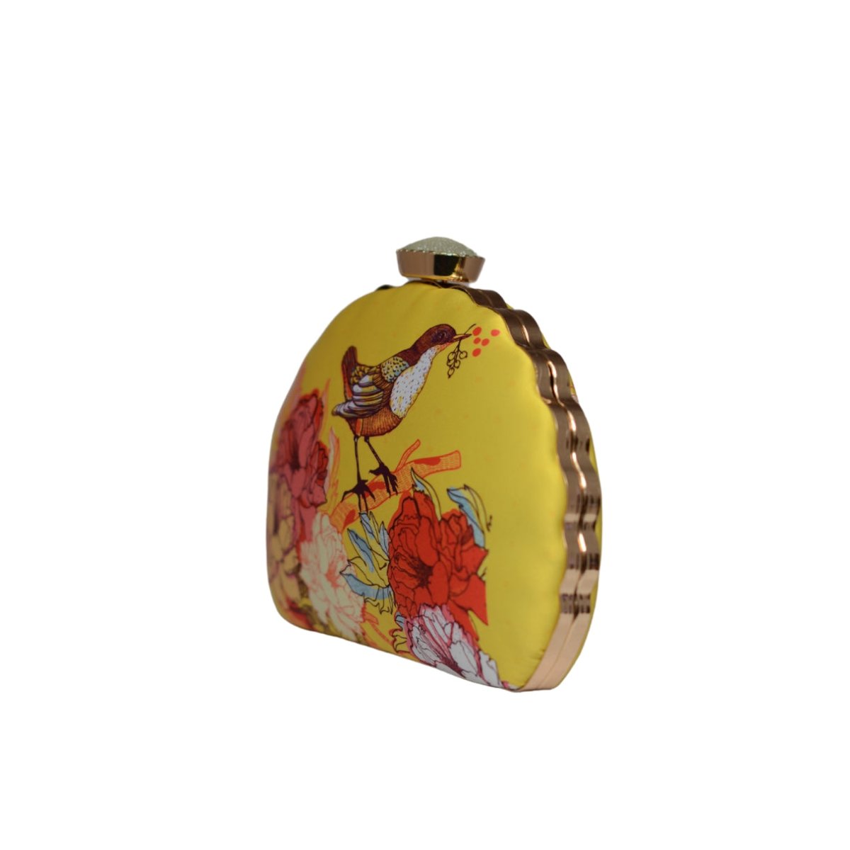 Artklim Yellow Backdrop Bird Printed D-shape Clutch