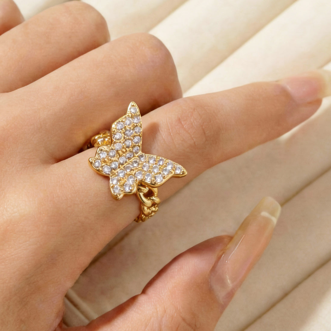 Artklim Gold-Plated Butterfly Crystal Anti-Tarnish Ring