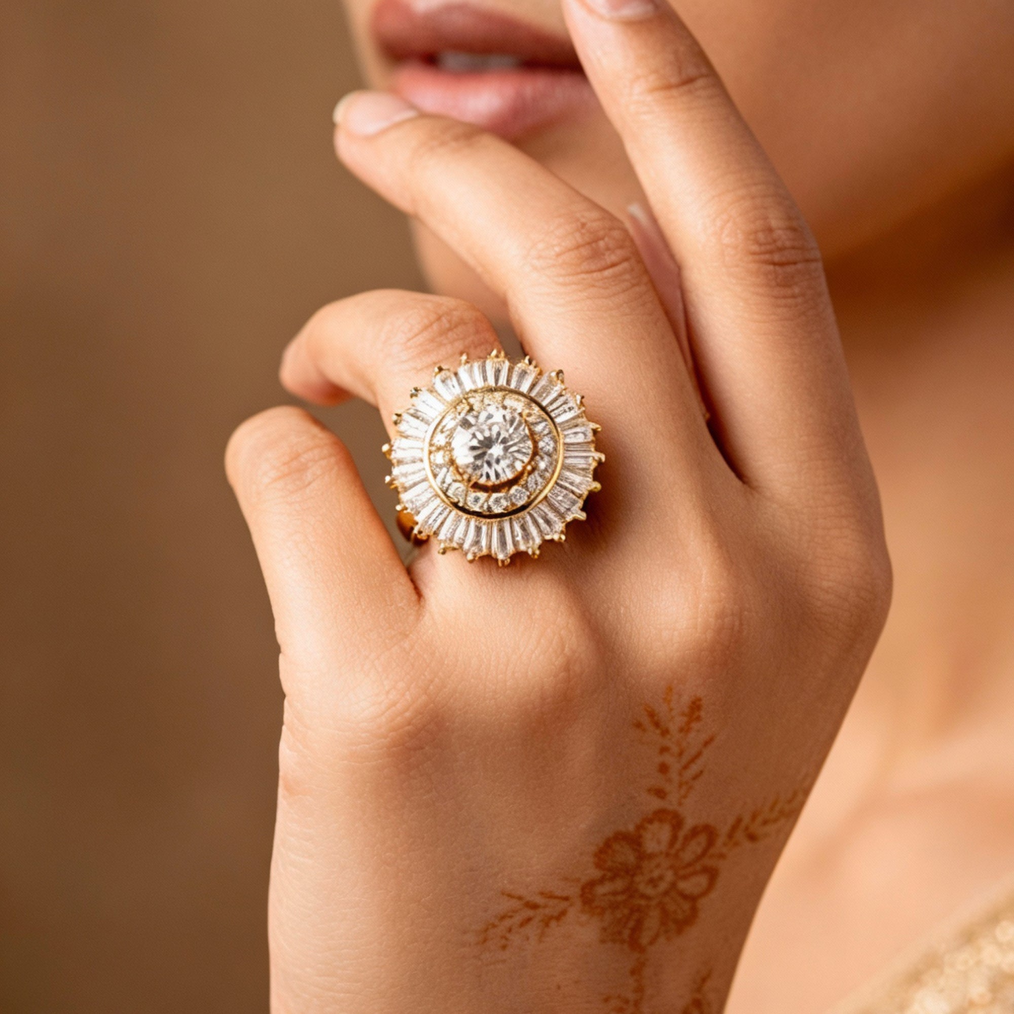 Artklim Gold-Plated Sunburst Spark Anti-Tarnish Ring