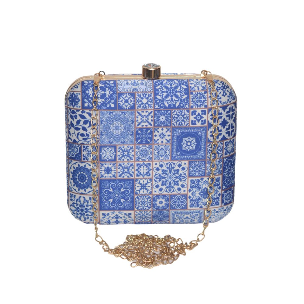 Blue Mandala Pattern Printed Clutch
