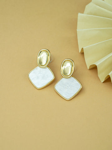 Artklim White Marble Diamond Anti Tarnish Earrings