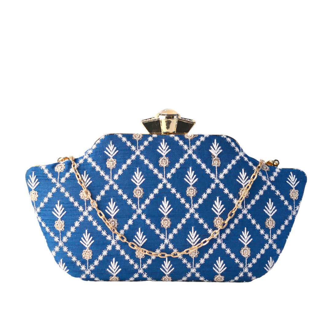 Artklim Navy Blue Designer Boat Shaped Clutch