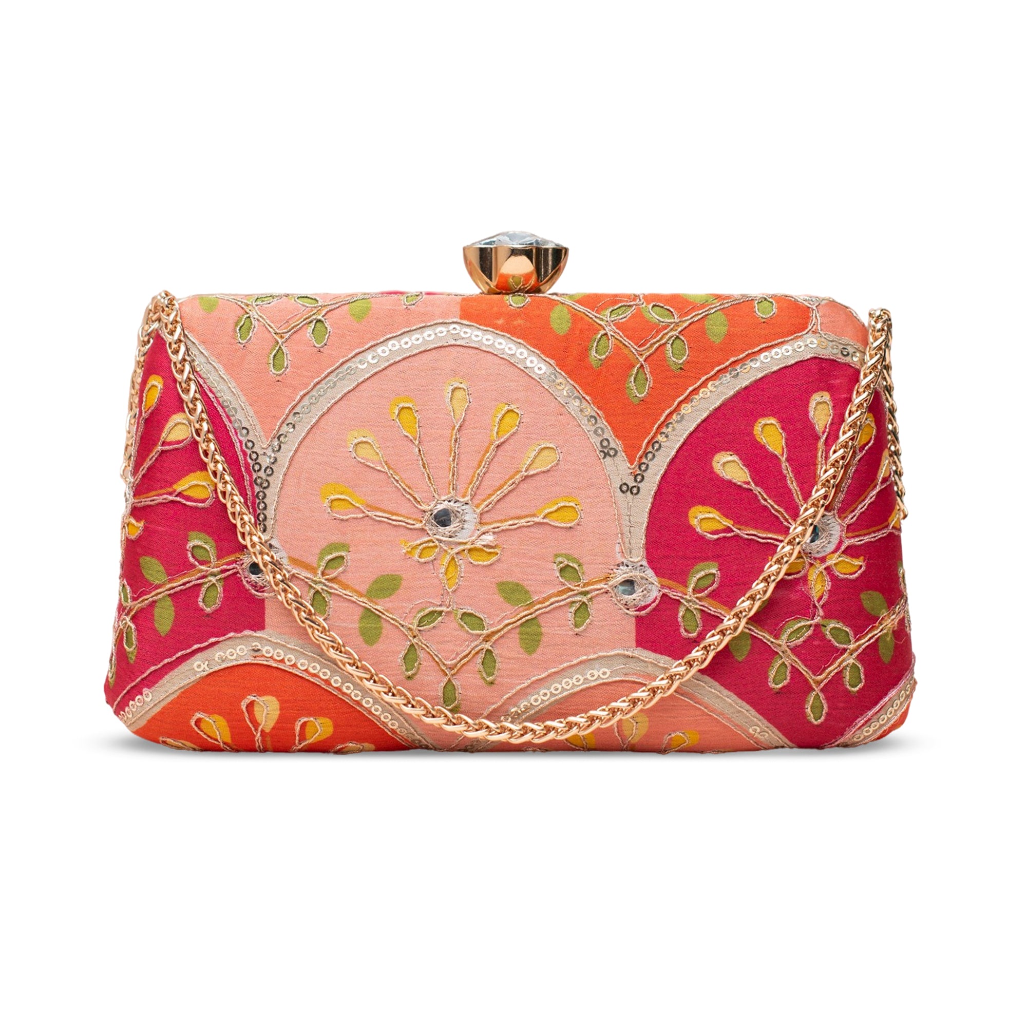 Artklim Pink & Red Embroidered Clutch