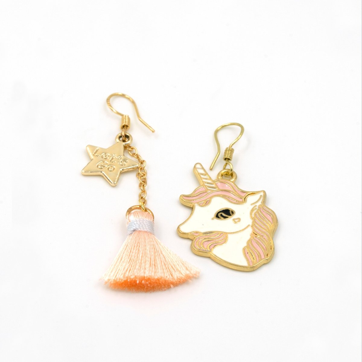 Artklim Gold Plated Peach Unicorn And Star Charm Earrings