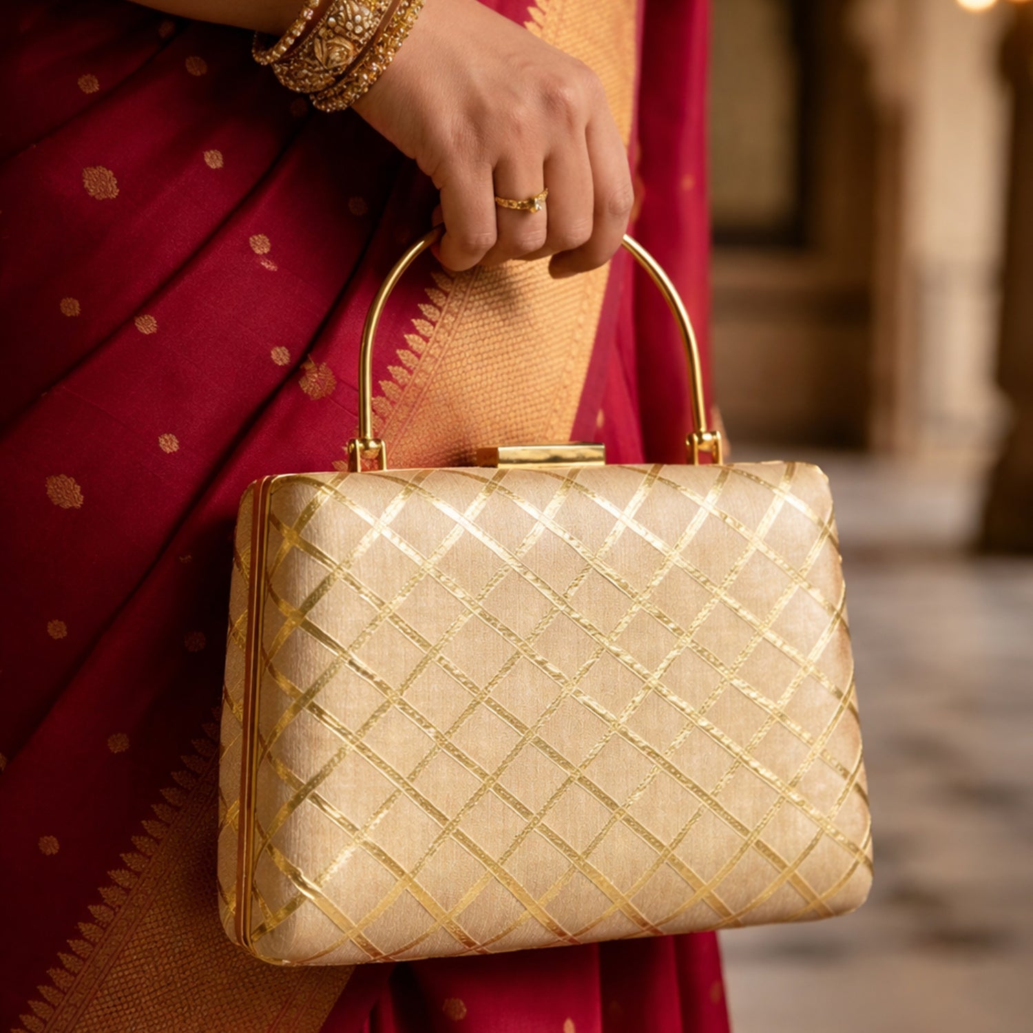 Beige Gota Patti Fabric Clutch