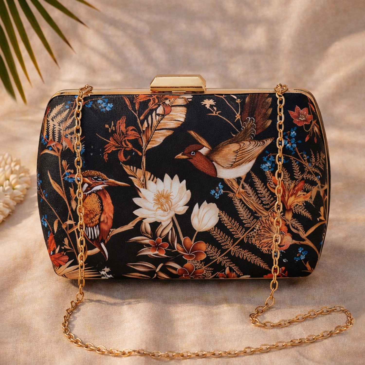 Black Birds Island Printed Clutch