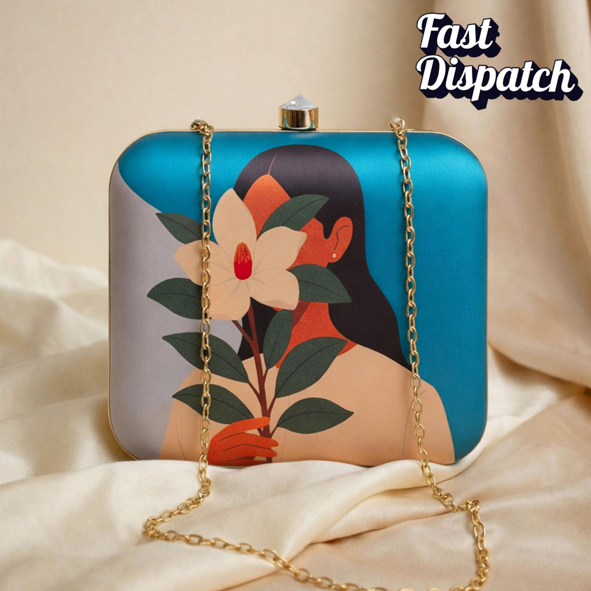 Artklim Floral Woman Illustration Printed Clutch