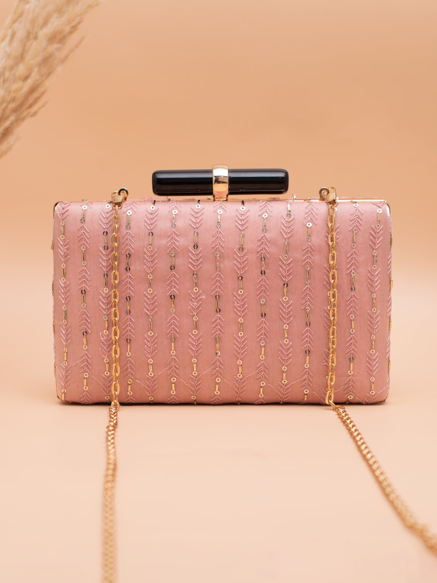 Artklim Blush Glow Embroidery Chain Clutch
