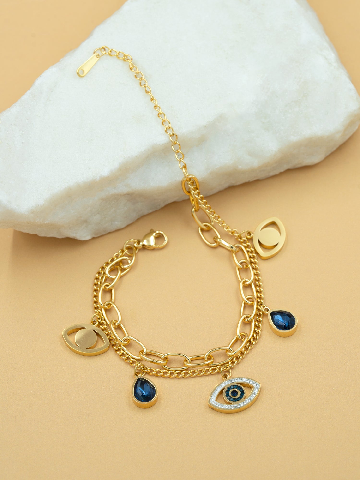 Artklim Gold Plated Anti Tarnish Layered Evil Eye Bracelet