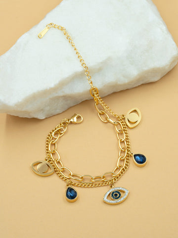 Artklim Gold Plated Anti Tarnish Layered Evil Eye Bracelet