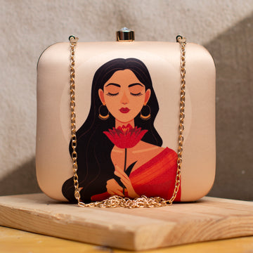 Saree Woman And Flower Portrait Clutch