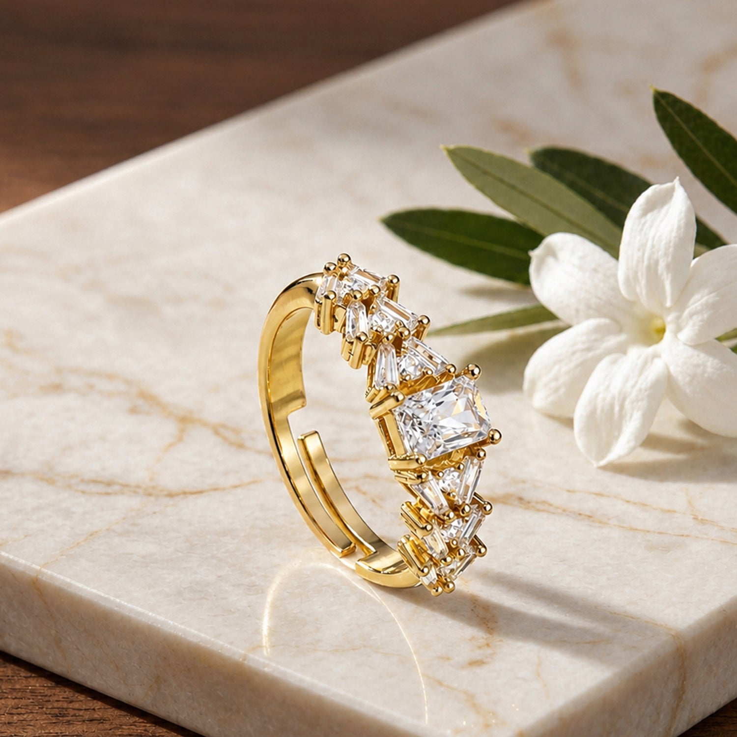 Artklim Gold-Plated Princess Cut Adjustable Anti-TarnishRing