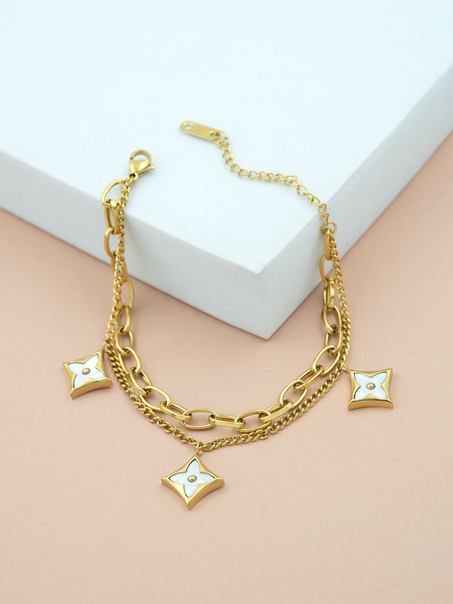 Artklim Gold Plated Anti Tarnish Star Luxe Dual Chain Bracelet