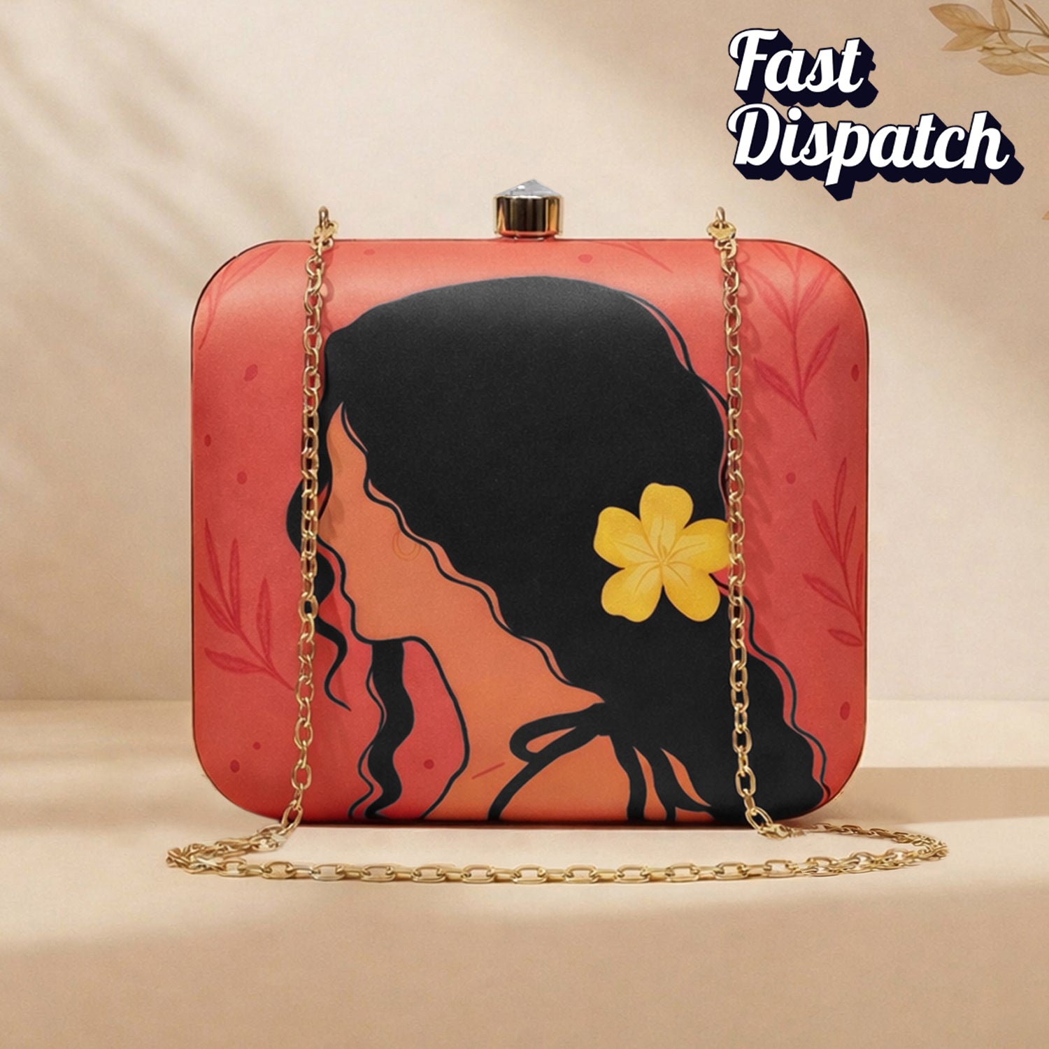 Artklim Girl With Yellow Flower Portrait Printed Clutch