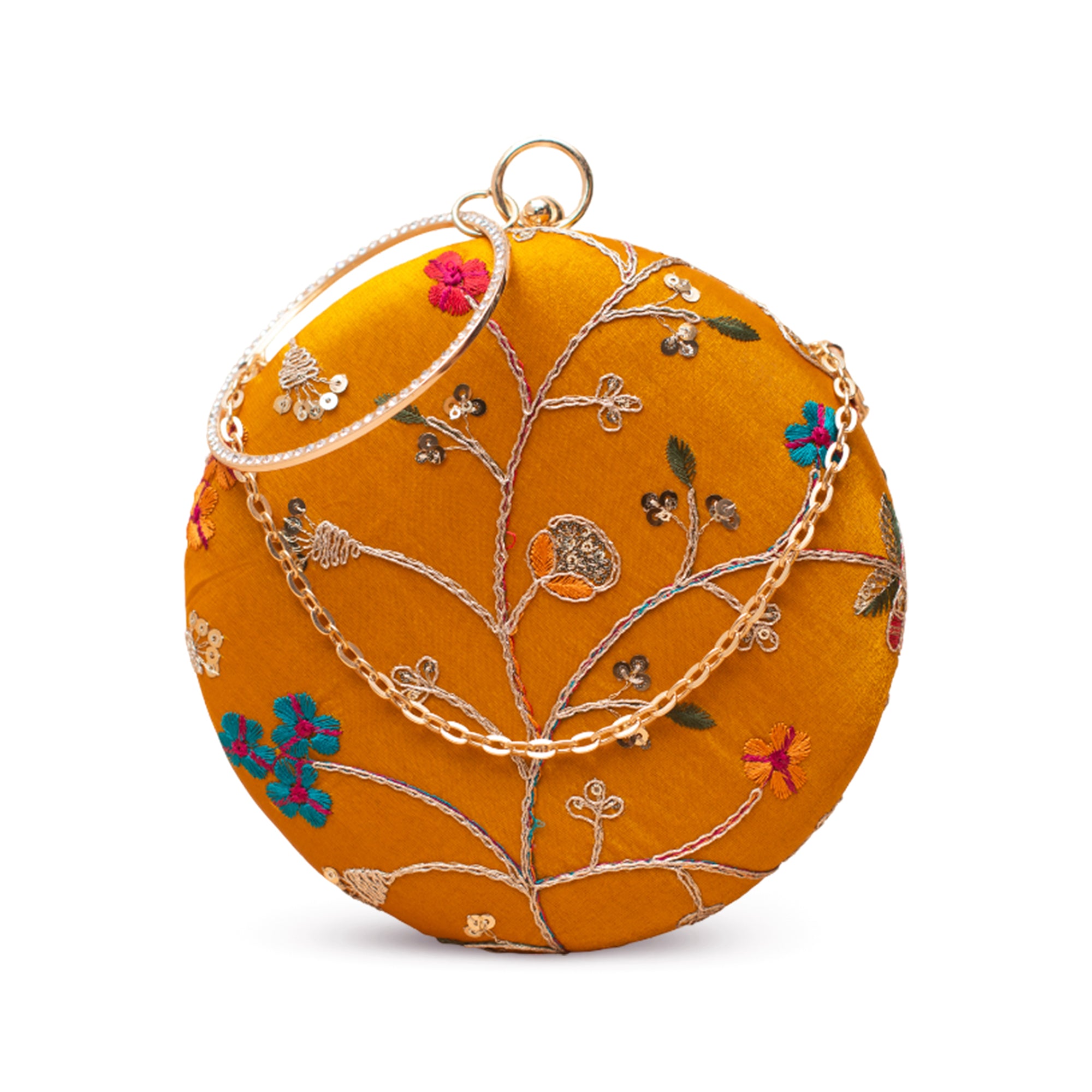 Artklim Mustard Multi-Color Embroidered Clutch