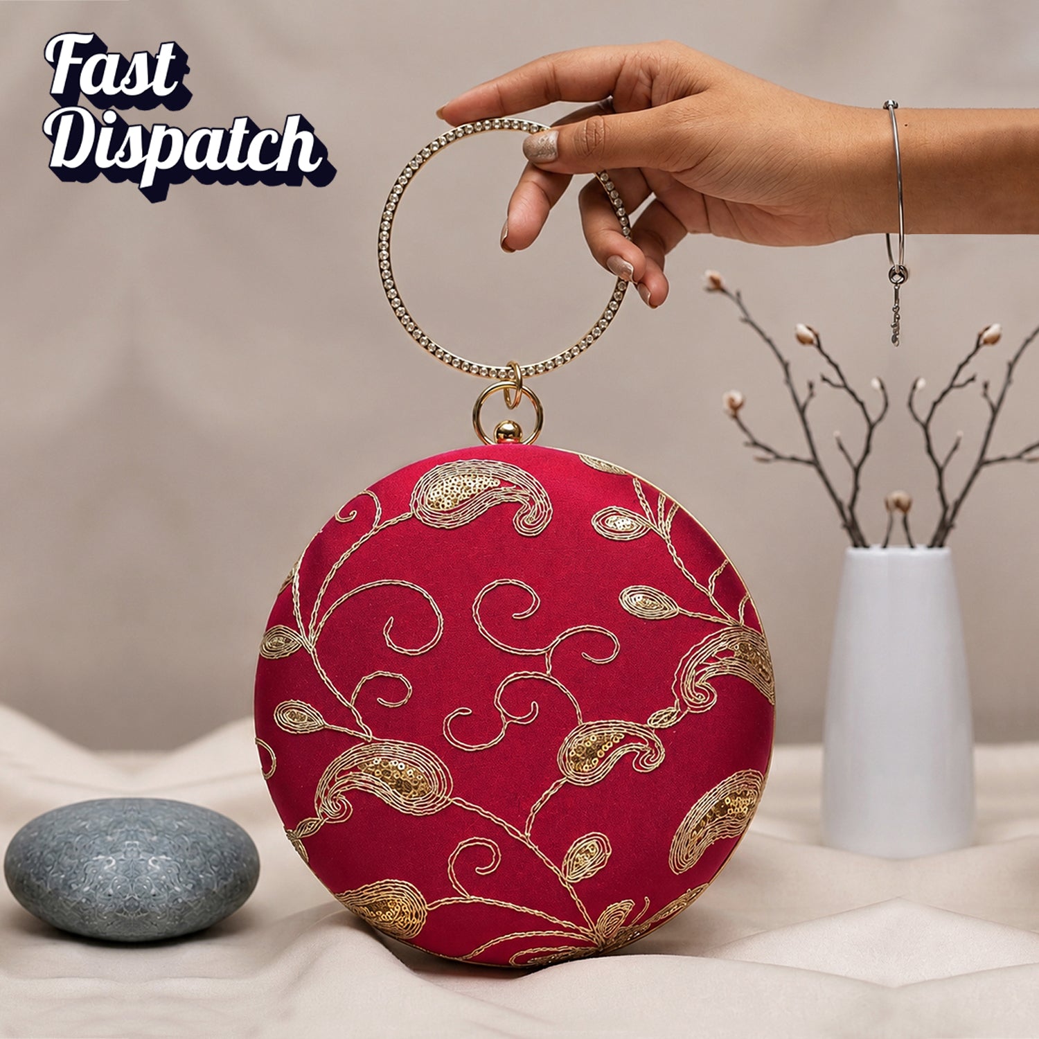 Artklim Royal Red Zari Embroidery Clutch
