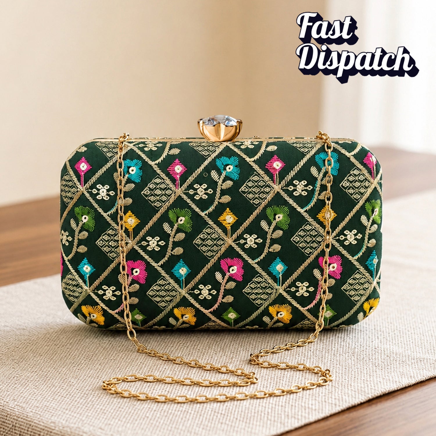 Black Sequins Floral Embroidery Party Clutch