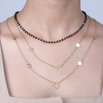 Artklim Gold Plated Elegant Clover And Bead Layered Necklace
