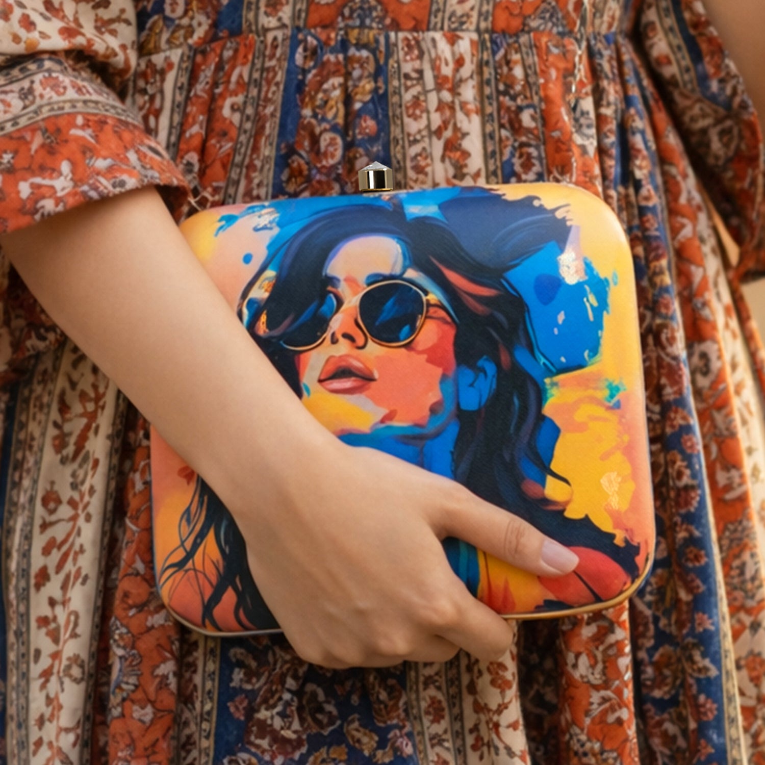 Artklim Multicolour Woman Portrait Clutch
