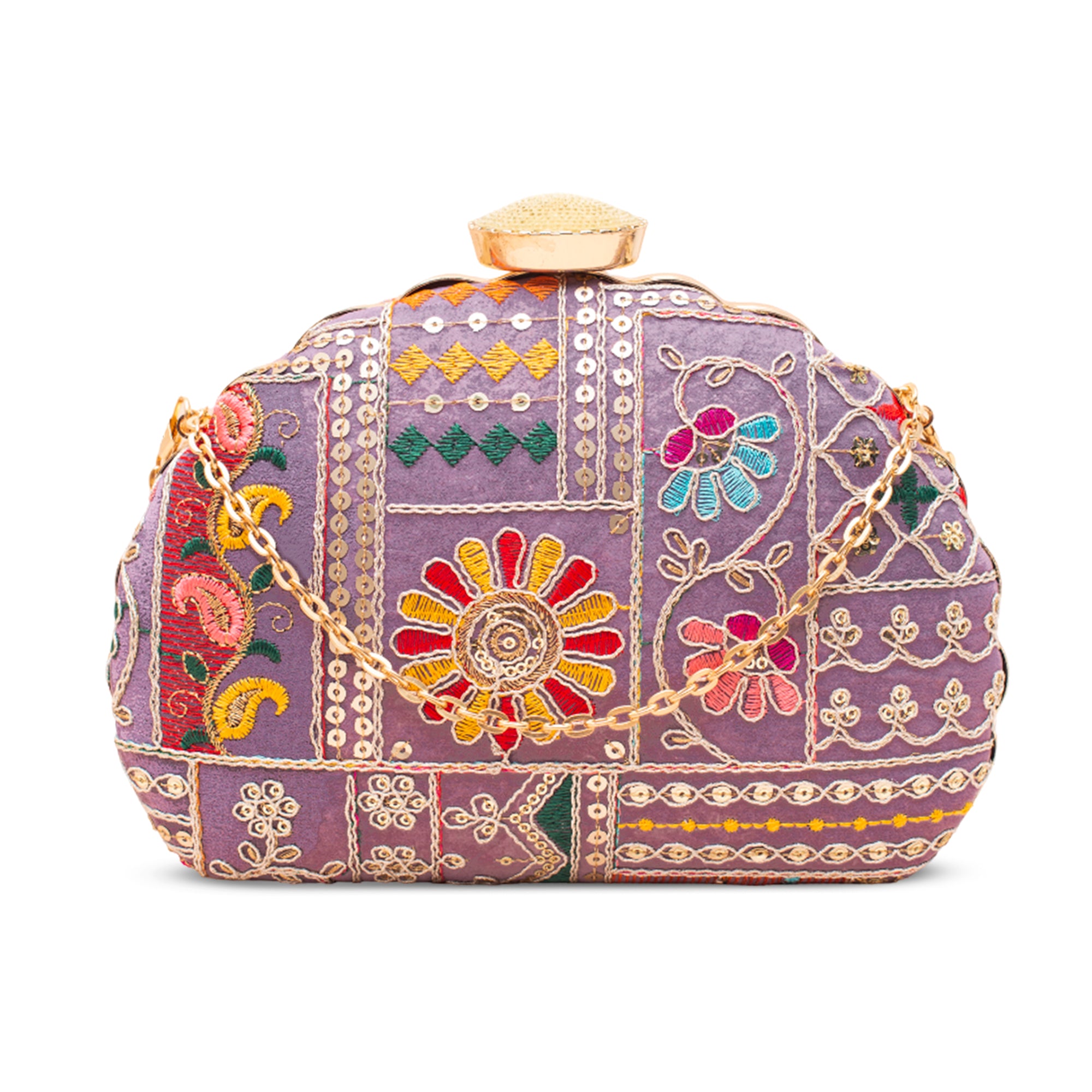 Artklim Vintage Sequins Embroidery D- Shape Clutch