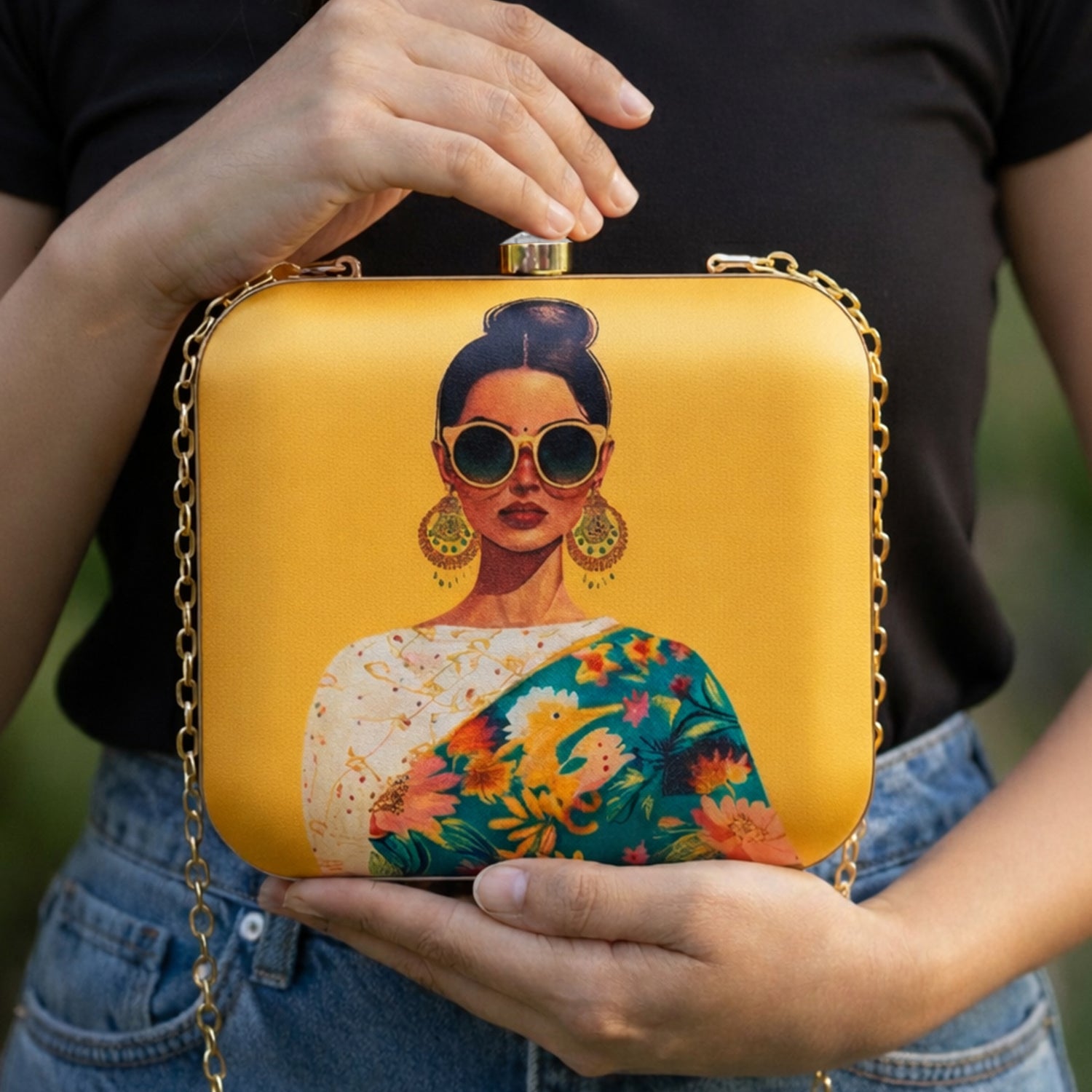Yellow Based Classy Women Printed Clutch