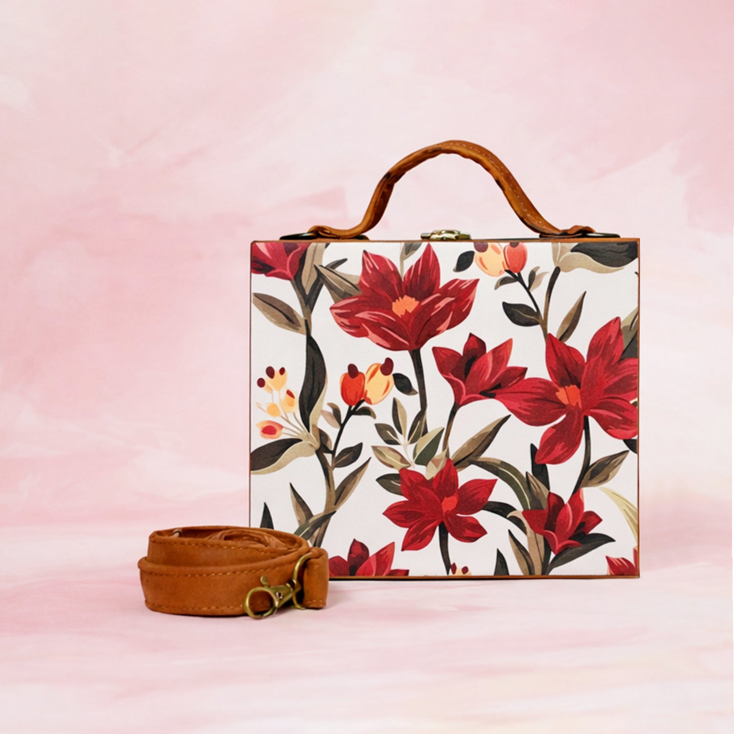 Red Flower Printed Suitcase Style