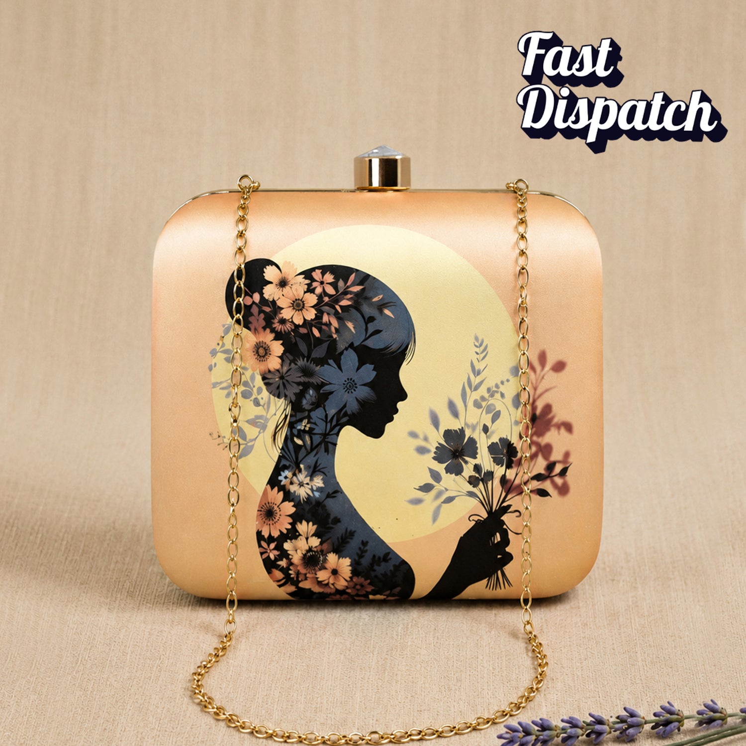 Artklim Woman Profile with Floral Design Printed Clutch