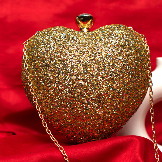 Golden Glitter Heart Shape Valentine Clutch