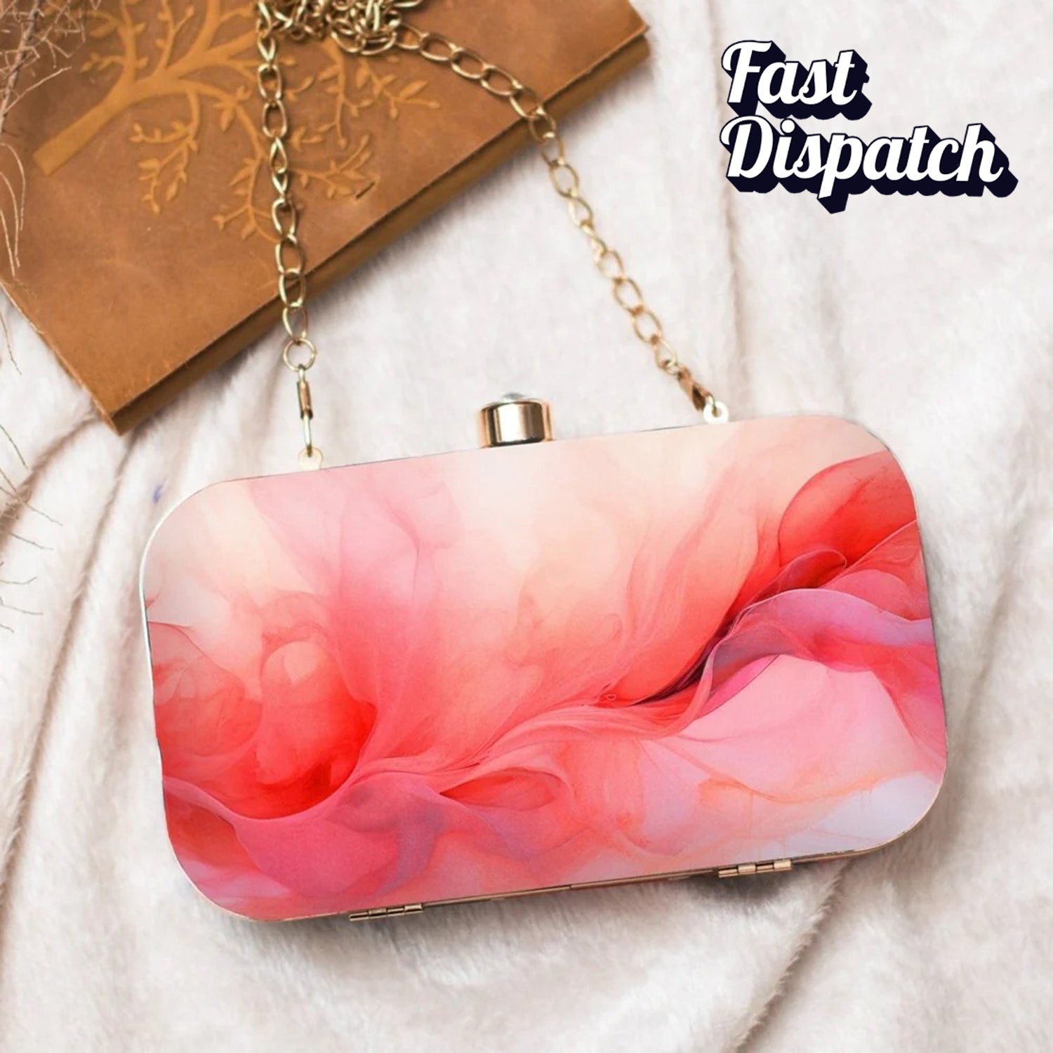Pink Flow Art Printed Clutch