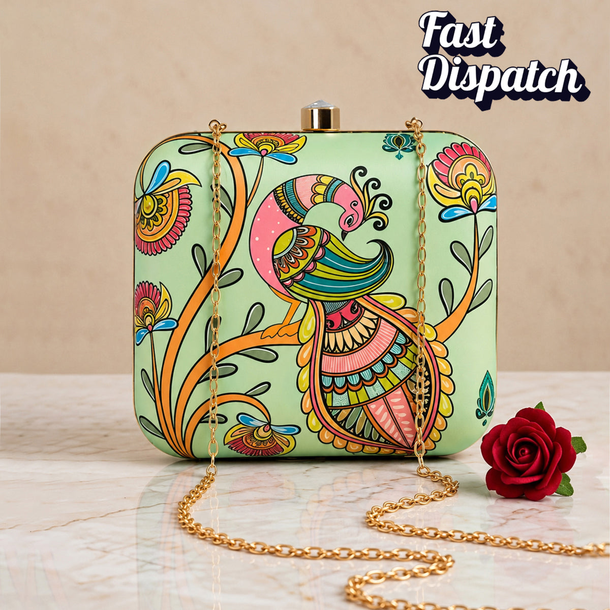 Artklim Colorful Peacock Floral Printed Designer Clutch